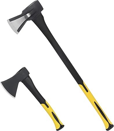 61GW5Z8M1KL._AC_SY450_.jpg KURUI Wood Splitting Axe and Hatchet Set, 15” Camping Hatchet & 34” Chopping Axe for Cutting and Felling, Long Handle Splitter Axe with Shock-Absorbent Fiber Glass Anti-Slip Handle and Blade Sheath