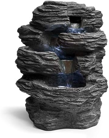 SereneLife 4-Tier Water Fountain Decoration - Cool Indoor Outdoor Portable Electric Tabletop Decorative Zen Meditation Waterfall Decor Kit w/ LED, Submersible Pump and Adapter - SLTWF15LED