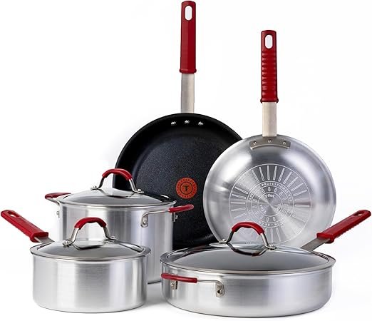 71Mc697oonL._AC_SY450_.jpg T-Fal Professional VX3 Brushed Nonstick with Stainless Steel Handle Cookware Set 8 Piece, Oven Broiler Safe 400F, Cookware, Pots and Pans, Restaurant & Business Grade, Certified NSF and CBA, Black