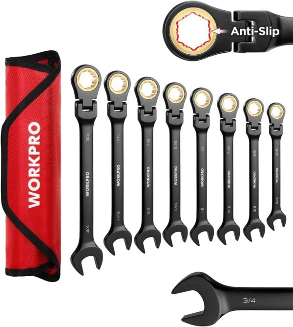 71O-xLyZfLL._AC_SL1500_.jpg WORKPRO Ratcheting Combination Wrench Set, 8-piece Flex-Head Anti-Slip Set