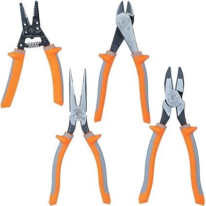 51bQkowXuIL._AC_SX425_.jpg Klein Tools 9417R Insulated Plier and Wire Stripper Tool Set, Side-Cutter, Diagonal-Cutter, Long-Nose Pliers, Wire Stripper, 4-Piece