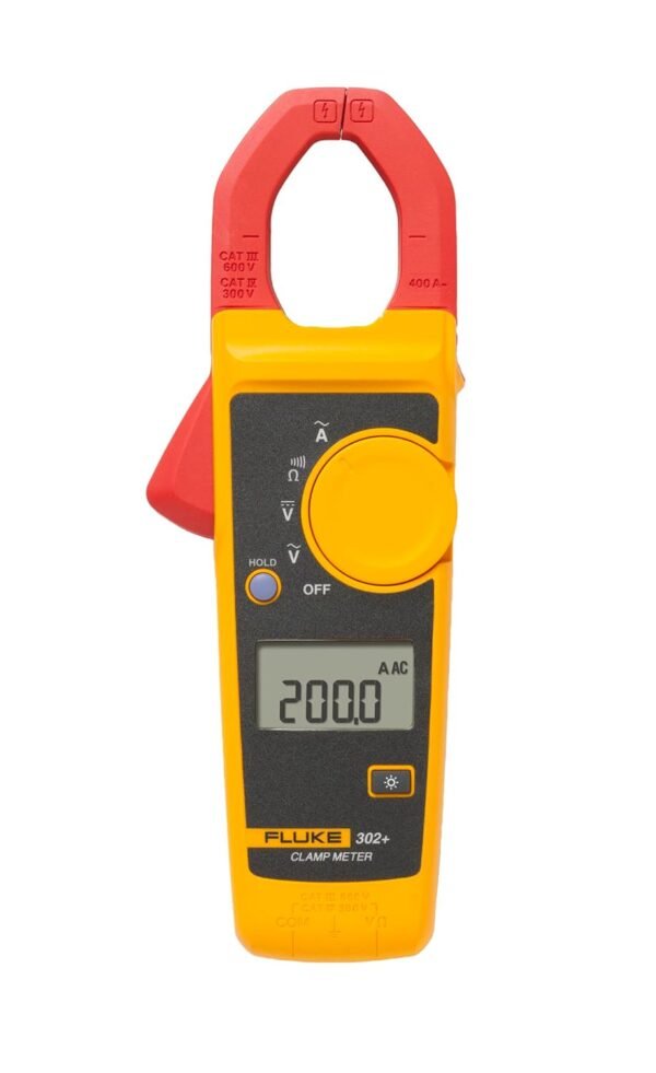61Jr2v196mL._SL1500_.jpg Fluke 302+ Digital Clamp Meter, 30mm Jaw, Measures AC Current to 400A, Measures AC/DC Voltage to 600V, Resistance, Continuity, and Capacitance Measurements, Includes 2 Year Warranty