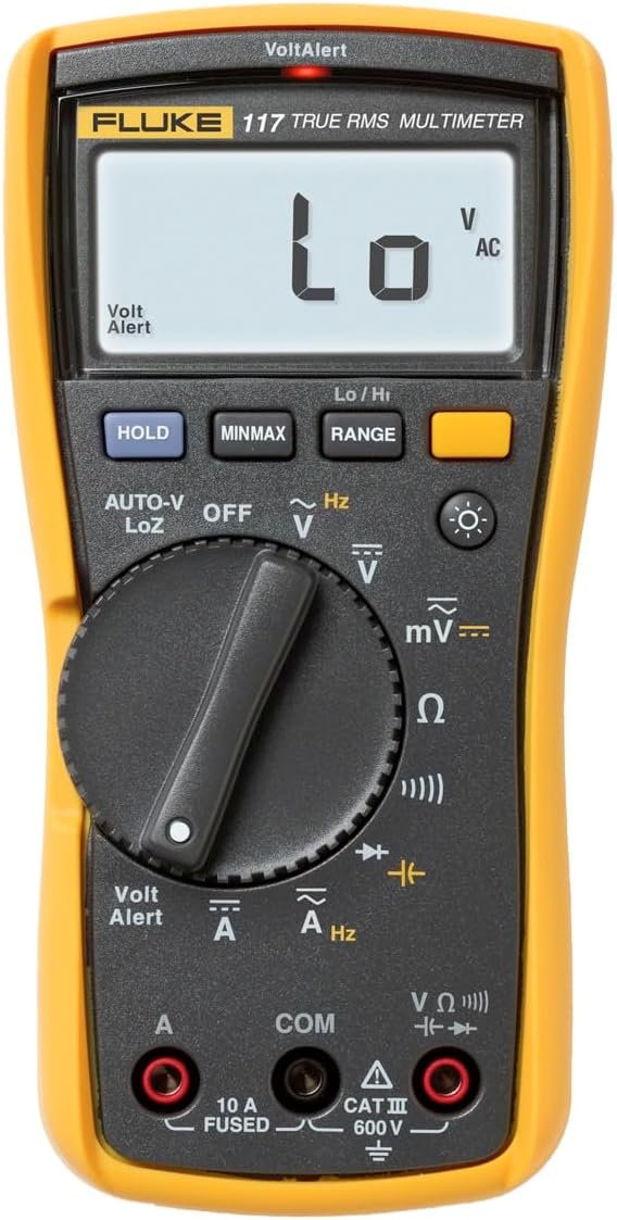 61UC-Fj7wEL._AC_SL1500_.jpg Fluke 117 Digital Multimeter, Non-Contact AC Voltage Detection, Measures Resistance/Continuity/Frequency/Capacitance/Min Max Average, Automatic AC/DC Voltage Selection, Low Impedance Mode